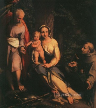 Antonio da Correggio Painting - The Rest On The Flight To Egypt With Saint Francis Renaissance Mannerism Antonio da Correggio